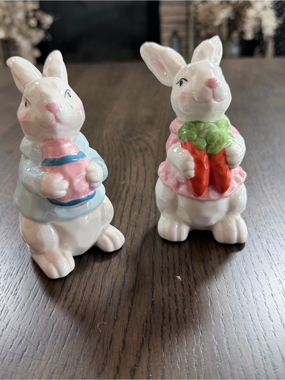 NEW Ceramic Bunny Figurine Set - White Pink Blue - Easter Decorative Accent